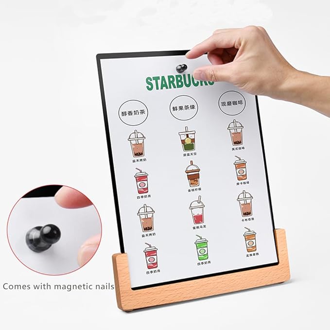 ECKEK Chalkboard Sign Tabletop Chalkboard Signs with Base Stand Carbon Steel Menu Chalkboard Stand,Message Board for Shop, Restaurant, Home Decoration (Wooden Base 28 * 36cm/11.02×14.17inches), White