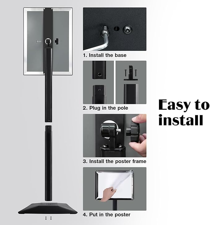 Golemas Sign Stand for Display, 11lbs Integrated Rod Heavy Duty Pedestal Floor Signage Stand Holder, for Outdoor or Indoor Advertising (8.5 x 11, Black, 3Pack)