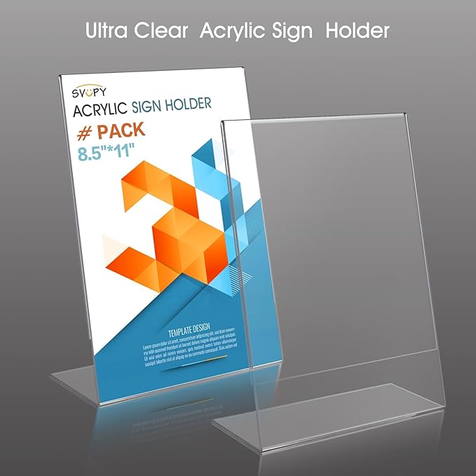 SVOPY Acrylic Sign Stand Holders - 8.5 x 11 Clear Plastic Table Paper Display Stand, Suit for Displaying Posters, Picture, Flyers, Menu - 10 Pack
