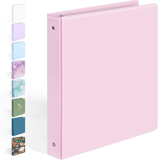 BinderX Extra Durable 3 Ring Binder, Round Rings 1 Inch Binder, Fits 175 Sheets of 8.5x11 Paper, Customizable View Cover with Inside Pockets, Cute 1" Binders, 1 Inch Binders 3 Ring, Pink
