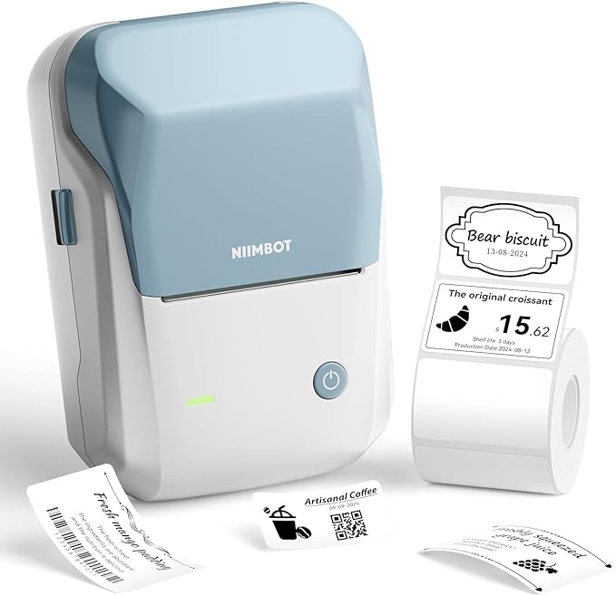 NIIMBOT B1 Label Maker with Tapes,2 Inch Portable Thermal Label Printer for Home Office School Small Business, Address, Clothing, Crafts, Retail,Support Smartphones & PC,Sky Blue