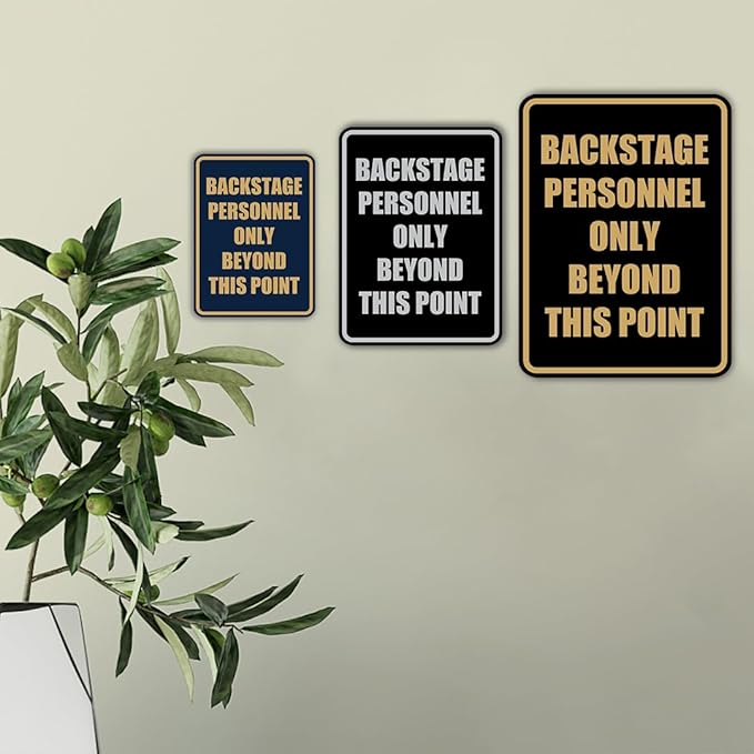 Portrait Round Backstage Personnel Only Beyond This Point Door or Wall Sign Easy Installation | Music | Concert | Festivals Sign (Black Gold) - Medium (2 Pack)
