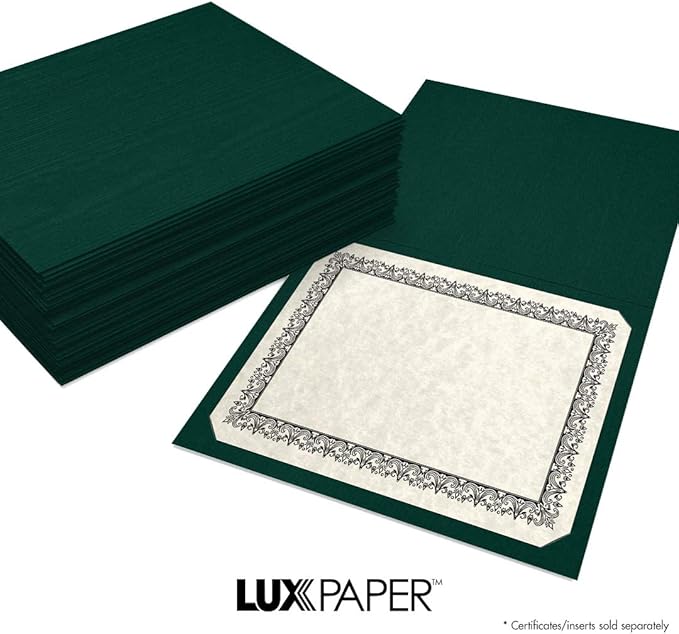 LUXPaper 9.5" x 12" Certificate Holders | Green Linen | 100lb. Cover | 50 Qty