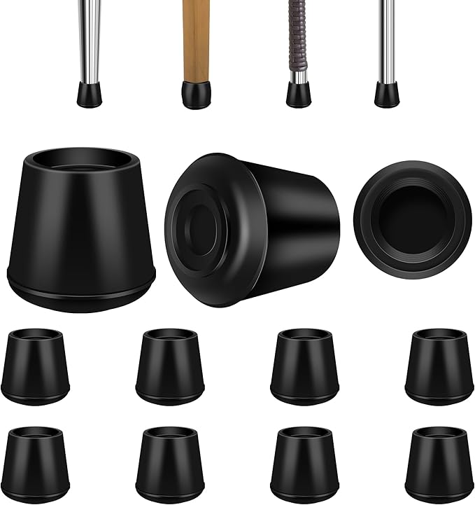 VOCOMO 1-1/8” Round Rubber Chair Leg Tips Caps, Chair Leg Floor Protectors, Non-Slip Chairs Legs Caps, Stool Feet Protectors Cap, Folding Metal Chairs Legs Tip Replacement (Black, 8 Pack)