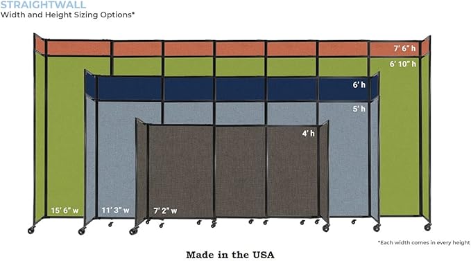 Versare Straightwall Sliding Portable Wall Partition | Freestanding Office Dividers | Locking Wheels | Temporary Room Separator | 7'2" Wide x 5' Tall Mocha Fabric Panels