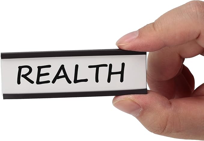 Realth C Channel Magnetic Label Holders 10 Pack 3'' x 5'' with Paper Inserts and Clear Plastic Protectors, Magnetic Data Card Holders File Cabinet Labels for Metal Racks and Shelves