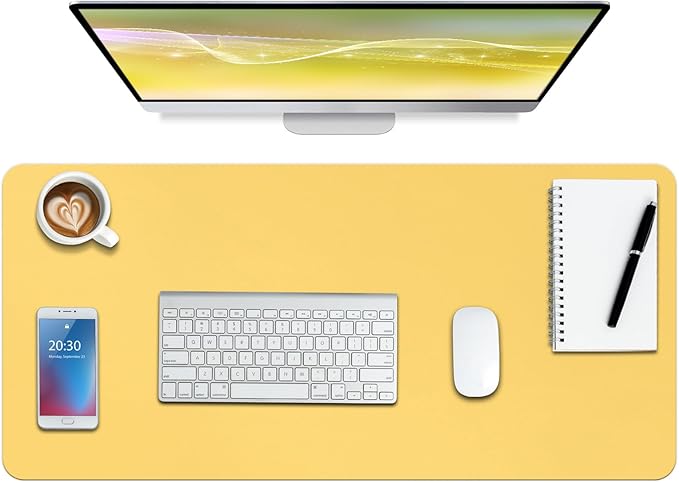 Boutilon Leather Desk Pad Protector,Non-Slip Mouse Pad,Laptop Desk Pad,Office Mouse Mat,Waterproof Leather Desk Blotter,Desk Writing Pad for Office and Home (XXL-Yellow,47.2"x 17")