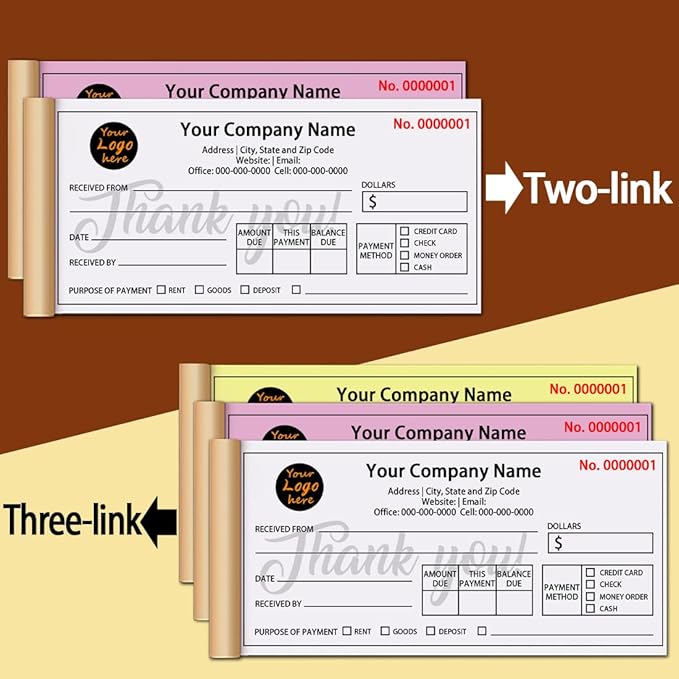 Personalized Invoice Book Custom 2 Part/3 Part Receipt Book Quote Estimate Order Forms Carbonless Form with Your Company Name Logo Address,2-10 Books (Style 2)