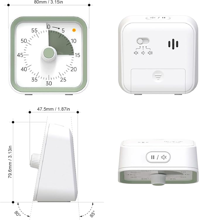 Visual Timer for Kids with Pause Function, 60 Minute Countdown Timer for Kids Desk Study, Teaching, Kitchen Cooking, Office Meetings, Time Management for ADHD (White)