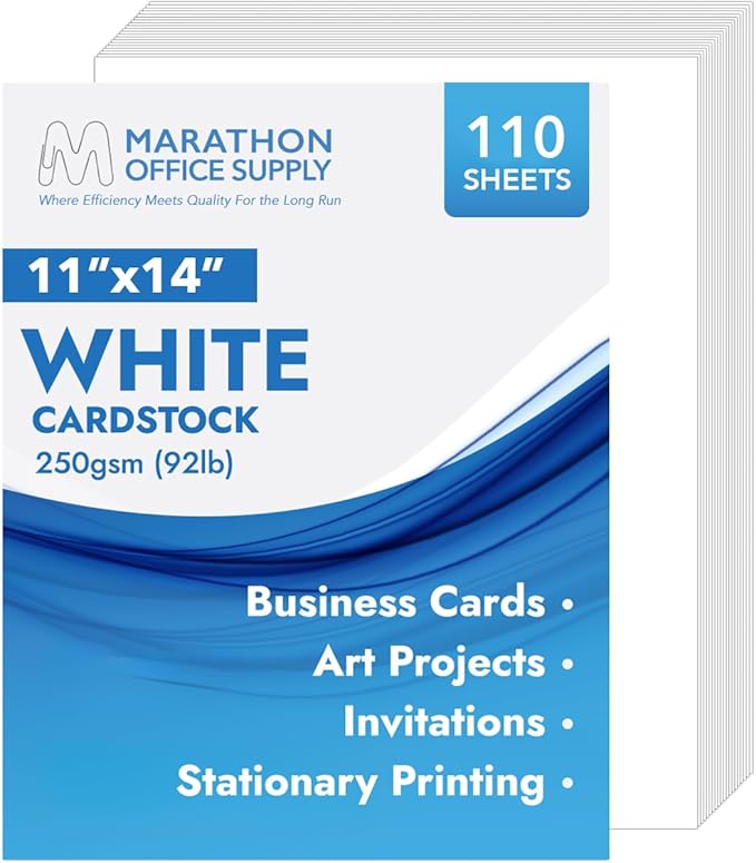 MOS White Cardstock Paper 11 x 14 Inch (110 Sheets) — Heavyweight Poster Board Card Stock for Crafts, Certificates, Menus, Art Projects, Printer Compatible