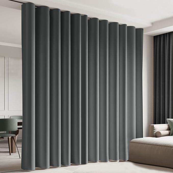 Cbsroro Room Divider Blackout Curtain Track Curtains Wall Dividers Panels Screen for Living Rooms Bedroom Office Privacy Partition Separation, W150 × L108 Inch,1 Panel, Grey