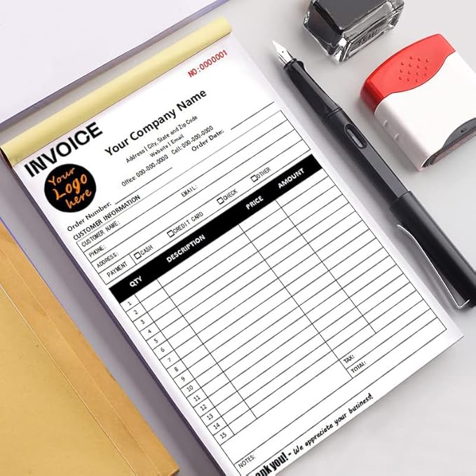 Personalized Invoice Book Custom 2 Part/3 Part Receipt Book Quote Estimate Order Forms Carbonless Form with Your Company Name Logo Address,2-10 Books (Style 16)