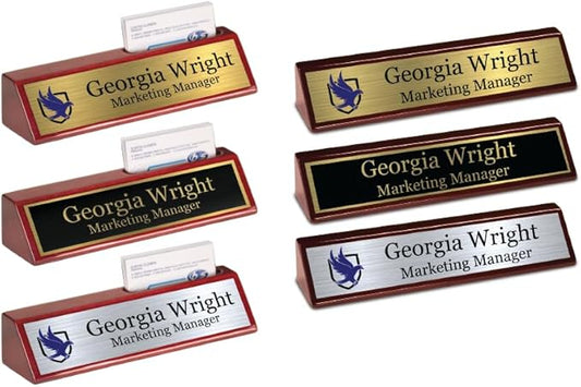 Custom Desk Wedge Name Plate - Personalized Titles and Styles (2x8 Inch, Red Piano Finish w/Name Plate)