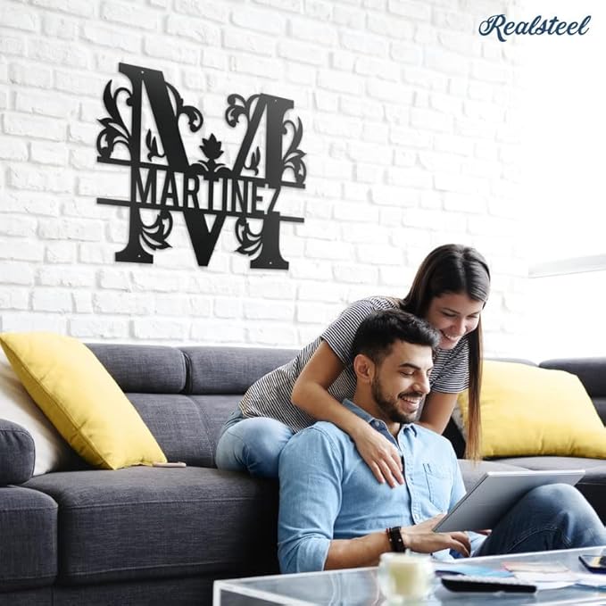 RealSteel Metal Split Letter Monogram – Personalized Last Name Sign for Home & Outdoor Décor – Custom Metal Wall Art – Family Name Sign, Welcome Sign