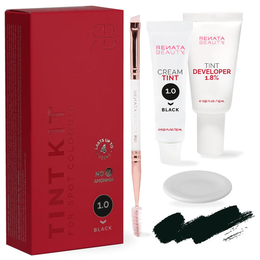 RB RENATA BEAUTY Tint Kit – Cream Hair Dye Kit with Developer and Application Brush for Spot Coloring - Covers Gray Hairs, Smudge-Proof, Long-Lasting Up to 4 Weeks, 20 Applications [Black]