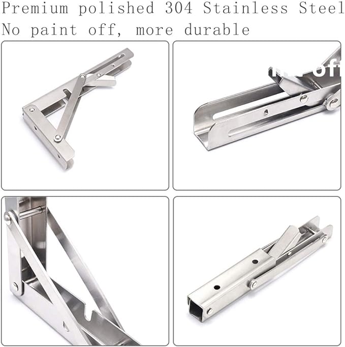 Folding Shelf Brackets, Max Load 300 lb, Heavy Duty Stainless Steel Collapsible Wall Mounted Shelf Brackets for Table, Space Saving DIY Bracket, Pack of 2 (10 Inch)