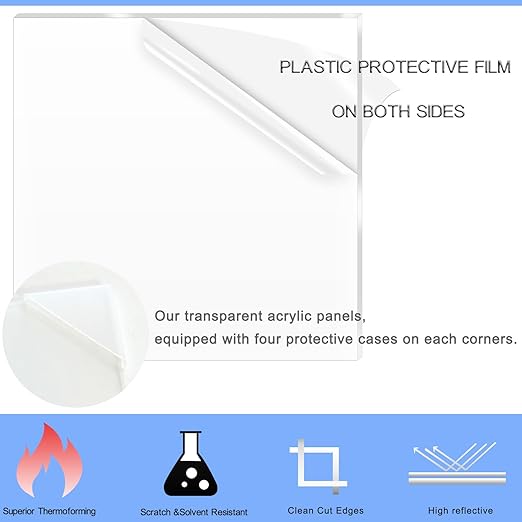 2 Pack 12x16 Inch Acrylic Sheet 1/8" Thick, Cast Acrylic Sheet, Clear Plexiglass Sheets, for Craft Projects, Display Cases, Signs, Photo Frame
