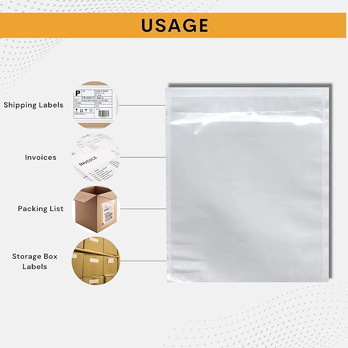 1000 Pack 6"x9" Shipping Label Sleeves – Clear Self-Adhesive Packing Slip Pouches, Waterproof Packing List Envelopes – Ideal for Shipping Documents, Mailing Labels, Invoices & Packing Slips
