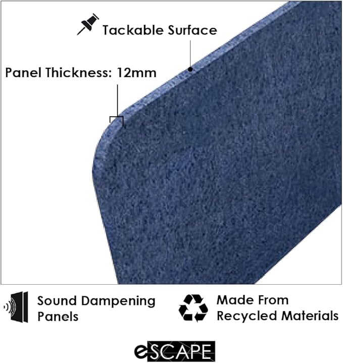 Escape 12" Freestanding Desk Divider | Eco-Friendly Acoustic Privacy Screen | Noise Reducing Desk Partition | 59" Wide | Sesame Black