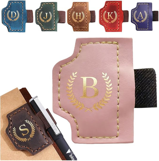Personalized Mark Bookmark with Pen Holder, Leather Magnetic Book Marker 26 Letters,Custom Initials Page Marks, Gifts for Book Lovers Readers Men Women (Pink, B)