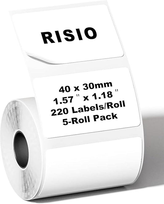 Risio Thermal Labels 1.57"x1.18"(40x30mm),220 Labels/Roll(5 Rolls),Waterproof, Oil-Resistant, Scratch-Resistant Thermal Label Paper,for Barcode/Address/Mailing/Logo/Business/Home