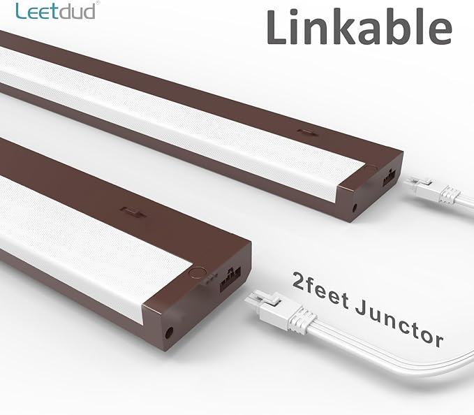 Leetdud LED Under Cabinet Lighting Hardwired or Plug in, 16 Inch 8W, Dimmable 5 Color 2700K/3000K/3500K/4000K/5000K, Linkable Eyes Care Design Counter Lights for Kitchen, Sink, ETL Listed, Bronze