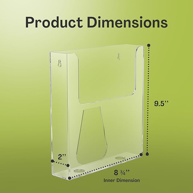 Top Notch Displays Acrylic Brochure Holder for Wall Mounting, Clear Display for 8.5" x 11" Flyers, Literature Holder for Magazines, Pamphlets, Menus, Includes Screws & Plastic Anchors – Pack of 20