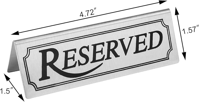 New Star Foodservice Stainless Steel Table Tent Sign (Silver (Reserved), 4 by 1.5-Inch (Set of 2))