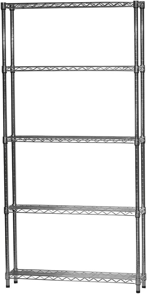 Shelving Inc. 8" d x 36" w x 64" h Chrome Wire Shelving with 5 Tier Shelves, Weight Capacity 800lbs Per Shelf