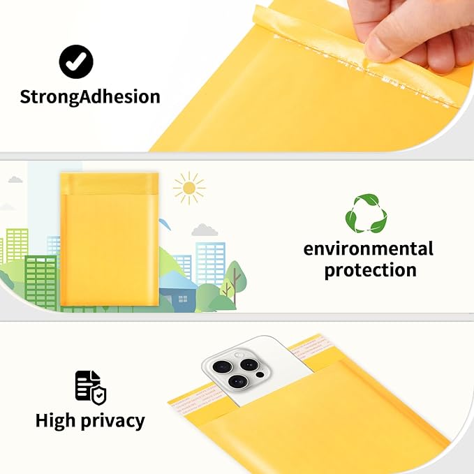 Ctarsthome 52Pack Yellow 4x8inch Kraft Bubble Mailers Small Business Mailing Packages Self-Sealing Paper Envelopes, Mailer Shipping package Strong Adhesion Padded Envelopes for Jewelry Makeup Supplies