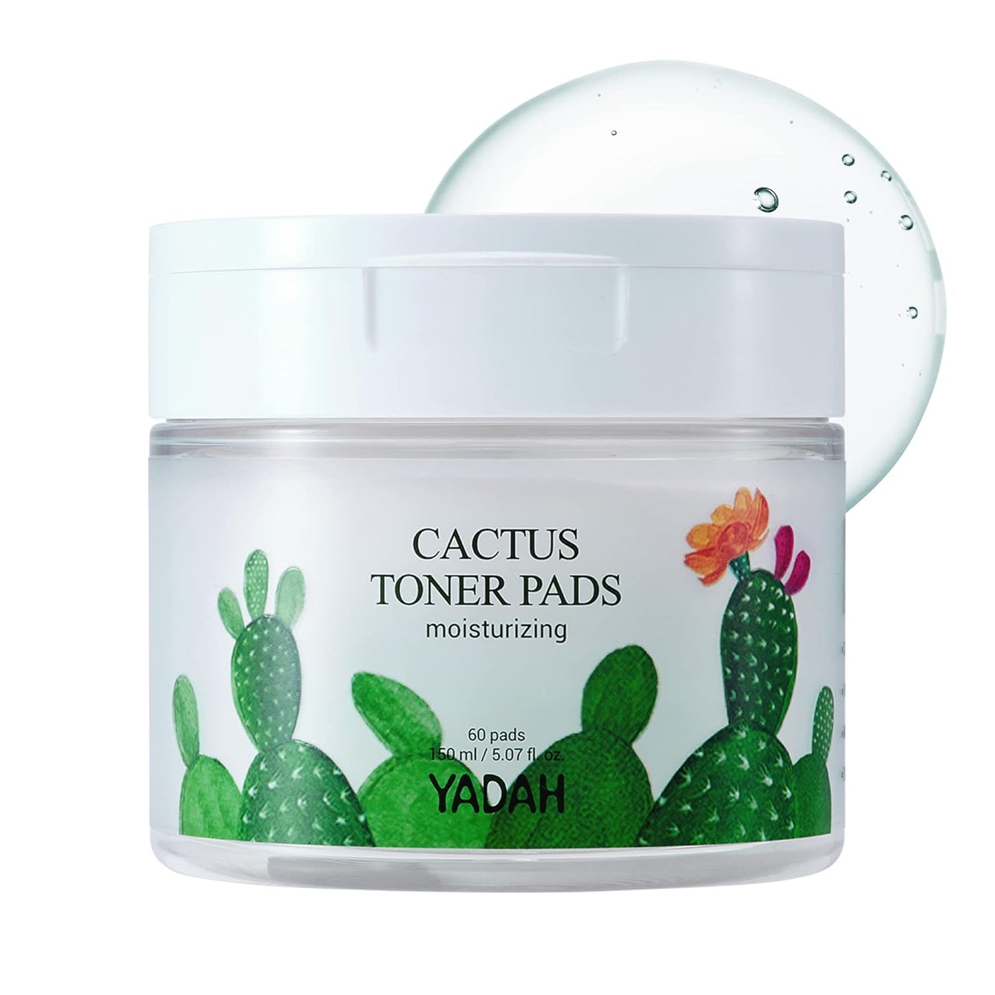 YADAH Cactus Toner Pads 5.07 Fluid Ounce 60 Count, Cruelty Free Facial Cleansing Exfoliator Toning Hydrating Treatment Wipes for Clear Pores Acne Prone Oily Dry Sensitive Skin