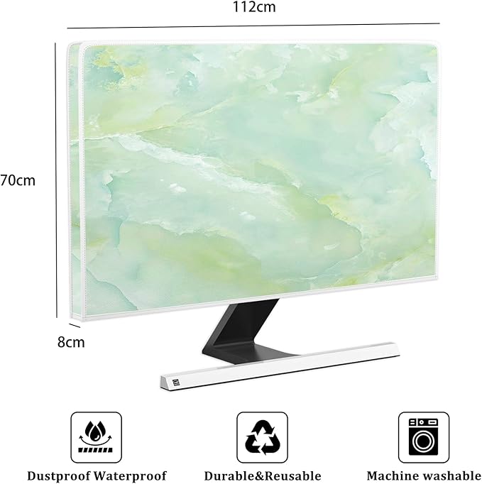 Baocicco Sage Green Marble Waterproof TV Dust Cover 45, 46, 47, 48 Inch Anti-Static Dustproof Abstract Creative Desige Television Accessories TV LCD Screen Texture TV Decoration for Tablet