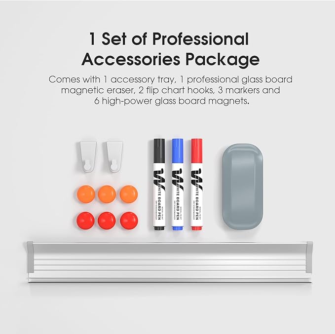 MaxGear Glass Whiteboard Tempered Magnetic Dry Erase Board 72 x 48 Inch Ultra White Frameless Wall Mounted, Office Classroom Conference Room Home Use, Includes Markers, Eraser, Magnets & Mounting Kit