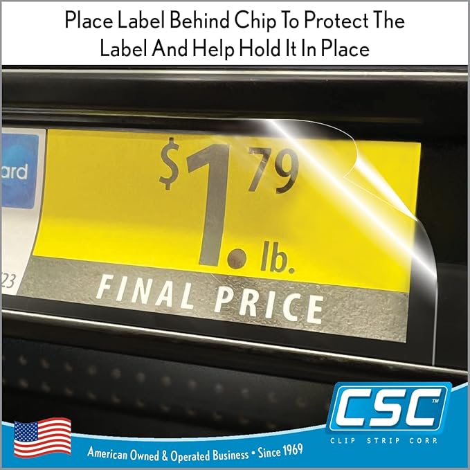Price Data Channel Label Holder Chips, Clear Plastic Tags, 2.75" L x 1.25" H, 10 Mil Thick, Gondola Shelf Edge, Reusable, Made for Point of Purchase Shelf Molding by Clip Strip Corp.