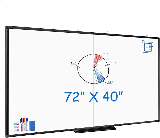 White Board Dry Erase 72x40, Large Magnetic Whiteboard Maxtek Dry Erase Boards for Wall, Aluminum Presentation Wall-Mounted Marker Board with a Long Pen Tray for School, Classroom, Office & Home