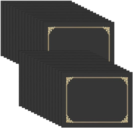 HAUTOCO 30 Pcs Certificate Holders, Black Diploma Folders Document Covers with Gold Foil Border for Letter Size 8.5x11 Cardstock, Award, Graduation