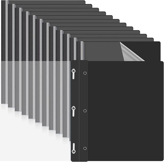 Teling 100 Pcs Plastic Report Covers with 3 Prong Fasteners 11.42 x 9.45 Inch Clear Front Report Covers Bulk Presentation Folders for School Document(Black)