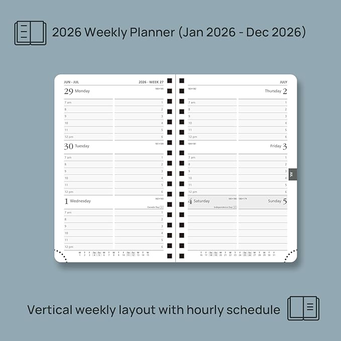 POPRUN Pocket 2026 Planner (Small Size- 4'' x 6.25'') Weekly and Monthly for Purse - Calendar 2026 (Jan. 2026 - Dec.2026) with Soft Cover, Plastic Ruler - Burgundy Red