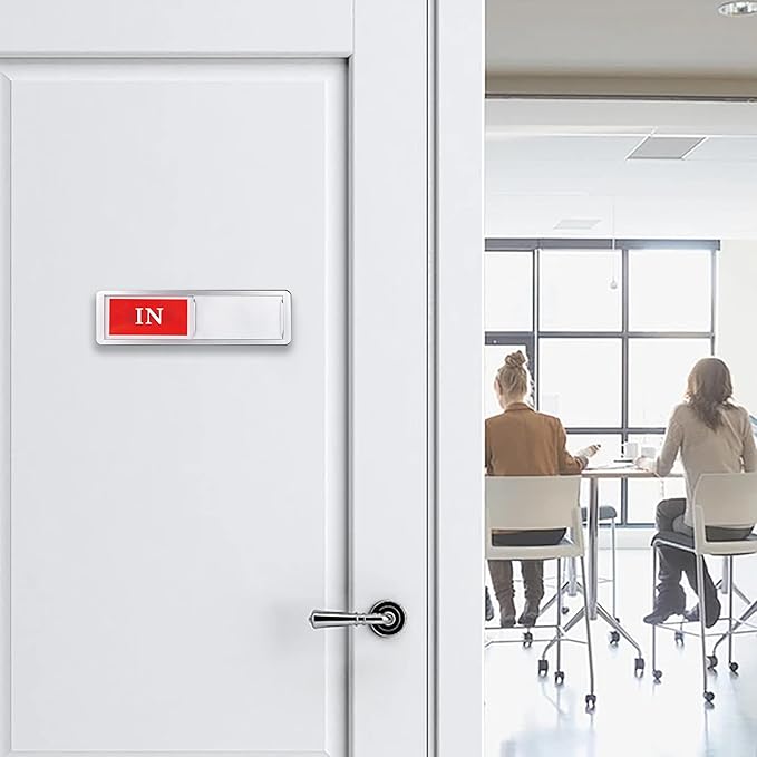 In or Out Door Sign, Sliding Status Indicator for Office Home Meeting Room, Red Green In Out Slider Sign (Silver)