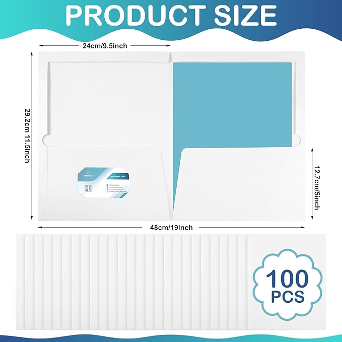 Yeaqee 100 Pack 2 Pockets Glossy Laminated Paper Folder First Day of School Presentation Folder Letter Size Two Pocket File Portfolio Holder Back to School Items Bulk for Teacher Office (White)