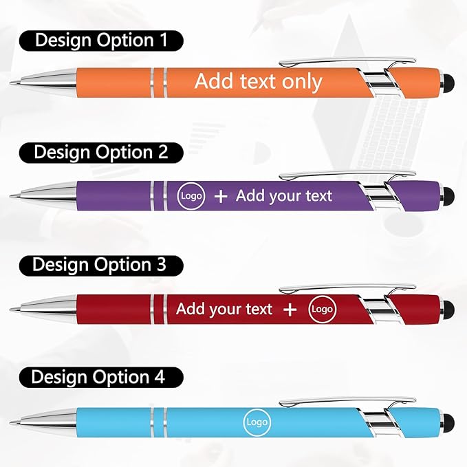 WYPAS Bulk Custom Pens - Personalized with Name, Engraved Text/Logo - Stylus Tip, Black Ink - Options for Corporate Gatherings, Events & Promotions (Purple)