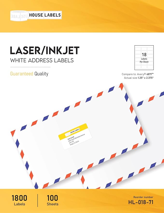 HOUSELABELS 18-up Address Labels (2-3/8" x 1-1/4") for Laser and Inkjet Printers, 1200 Sheets
