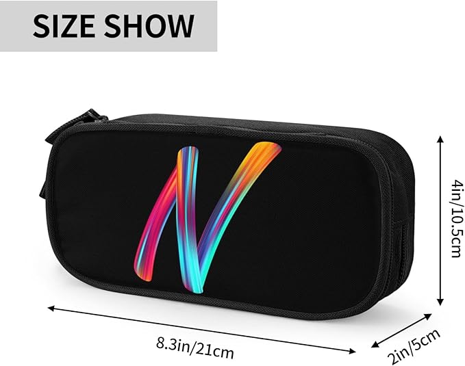 Pazacon Cute Initial Pencil Case for Kids Students, Large Capacity Pencil Pouch for Boys Girls, Letter Design Pencil Box Pen Bag Office Stationery Organizer, Rainbow Letter N