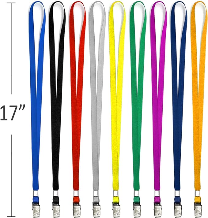 Beebel Blue Lanyards 100 Pack Nylon Flat Badge Lanyard Bulldog Clip for Id Badge Name Tag