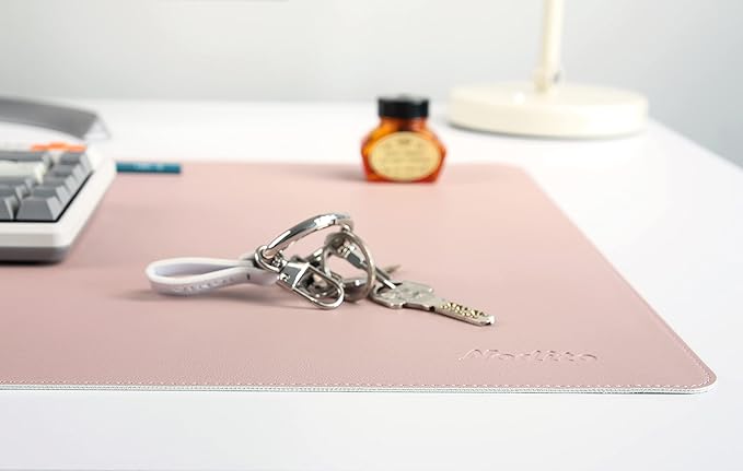 NODITO Dual-Sided Leather Desk Pad,Blotter for Laptop Computer,Mouse Pad,Writing,Drawing,Arts and Craft Mat (17"x24", Pink/Silver)