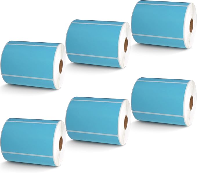 BETCKEY - 4" x 2.5" Shipping & Multipurpose Labels Compatible with Zebra & Rollo Label Printer,Premium Adhesive & Perforated[Light Blue, 6 Rolls, 3720 Labels]