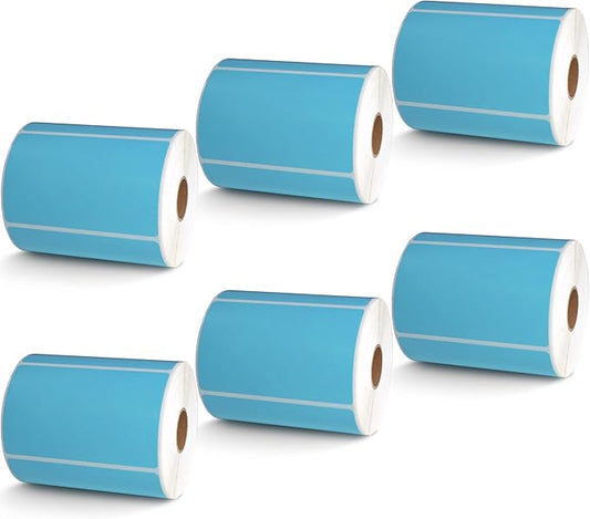 BETCKEY - 4" x 2.5" Shipping & Multipurpose Labels Compatible with Zebra & Rollo Label Printer,Premium Adhesive & Perforated[Light Blue, 6 Rolls, 3720 Labels]