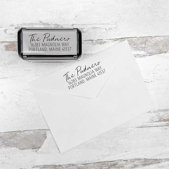 Self Inking Modern Address Stamps | Custom Return Address Stamper (Relaxed Script, Medium)