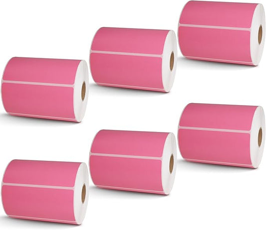 BETCKEY - 4" x 2" Barcode Shipping & Multipurpose Labels Compatible with Zebra & Rollo Label Printer,Premium Adhesive & Perforated[Pink, 6 Rolls, 4500 Labels]