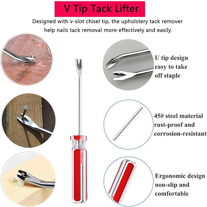 Upholstery Staple Remover Tack Puller Nail Remover Tool Set Nail Puller Plier, Staple Puller, Tack Lifter, Fastener Remover, for Furniture Floor Wall Wooden Case Car Photo Frame (2 pcs)